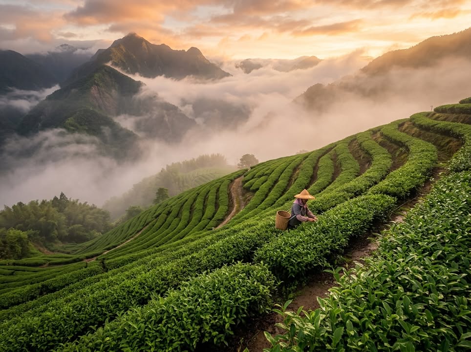雲霧山景中的高山茶園
