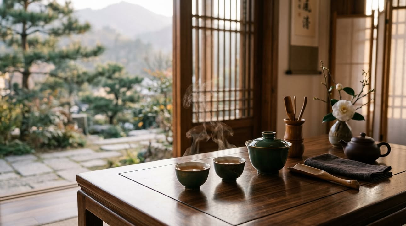 午後茶席與庭園山景